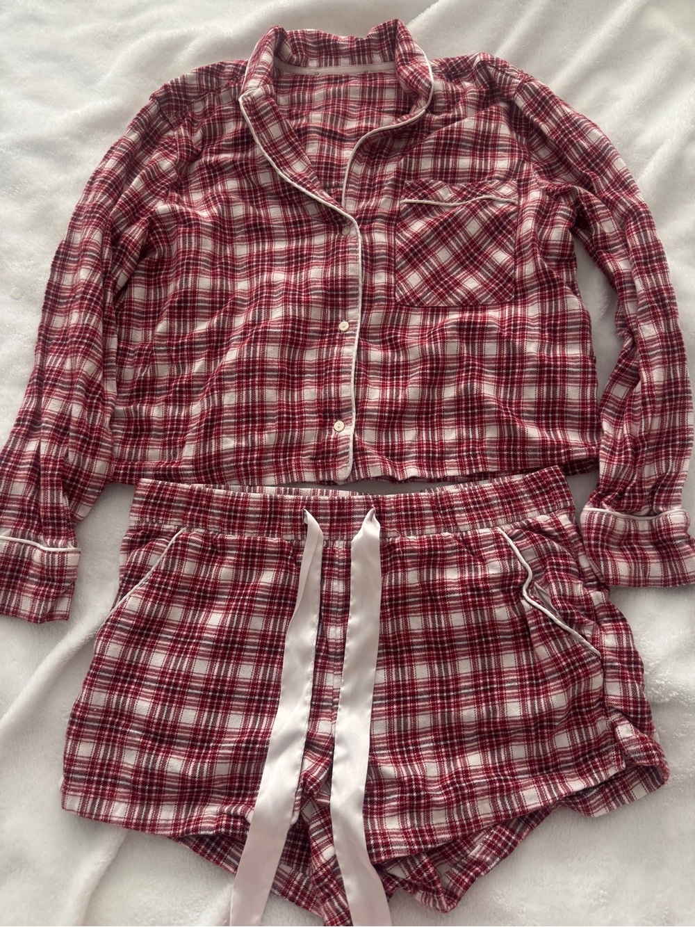 Abercrombie & Fitch Red Plaid Pajama Set - Cozy Short & Button Top